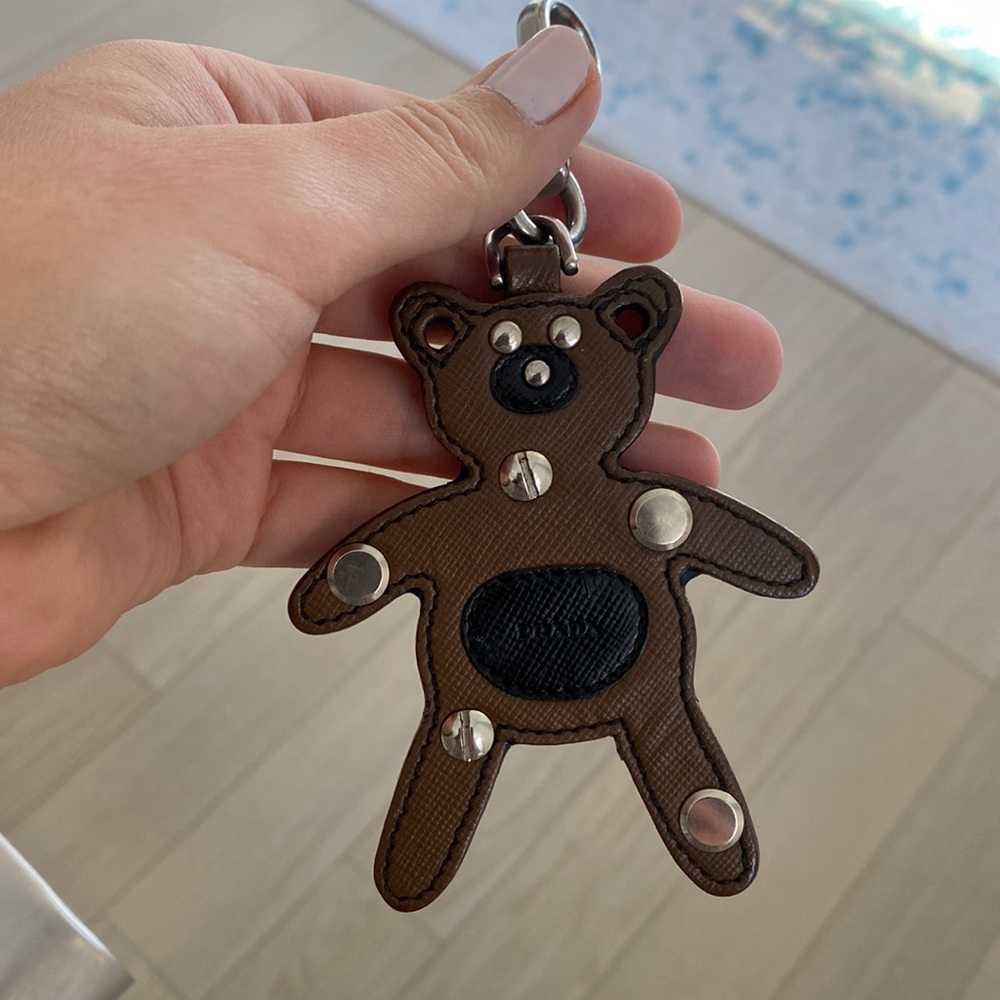 Prada Saffiano Leather Brown/Black Bear Bag Charm